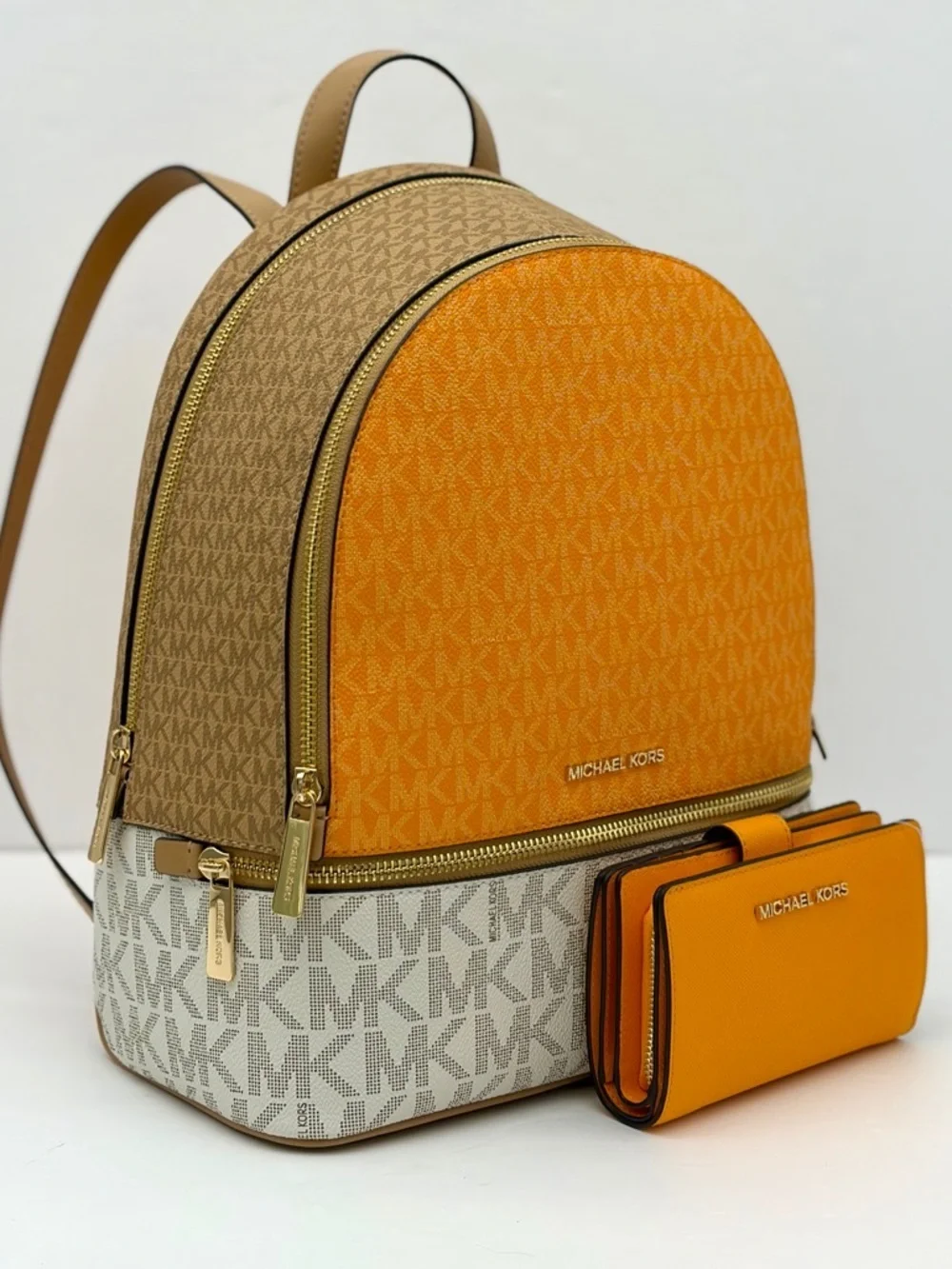 Michael Kors Rhea Medium Color-Block Signature Logo Backpack and Wallet Set